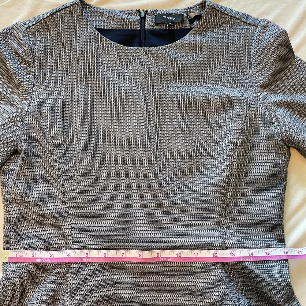 Blue and white dress from theory.